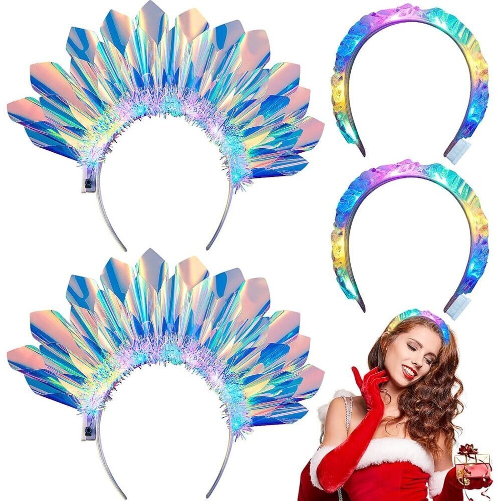 Light Up Headbands 4 pcs Glitter LED Rave Costume Women Girls Party